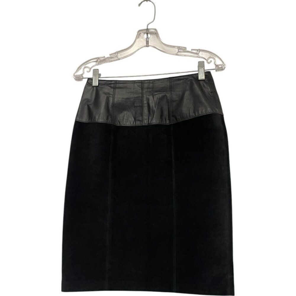 Charles Klein Womens Straight Pencil Skirt Leather Suede Size 6 Black Vintage